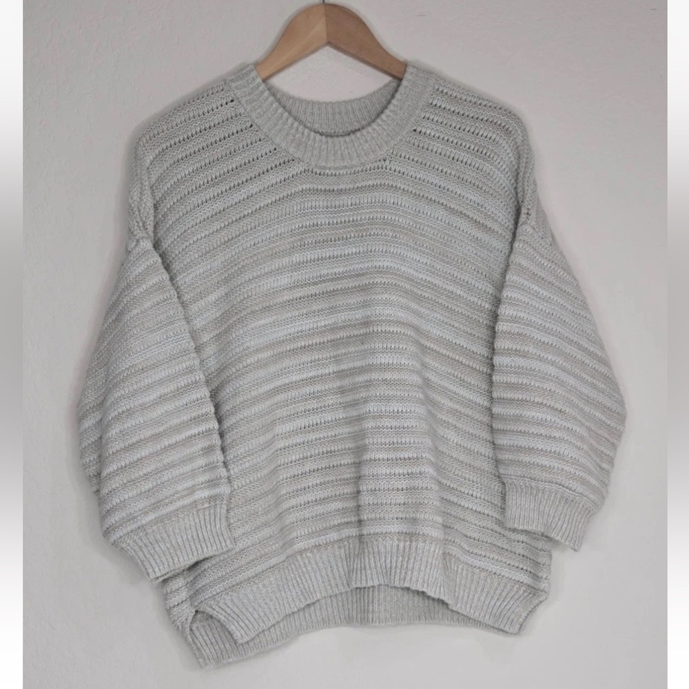 Micaela Greg Roll Rib Oversized Chunky Sweater Cotton Gray Size S Womens